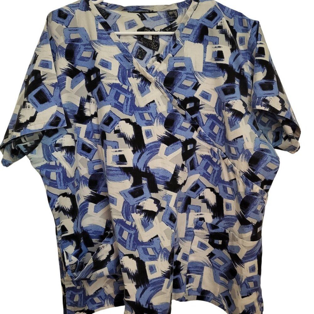 Blue Geometric Scrub Top